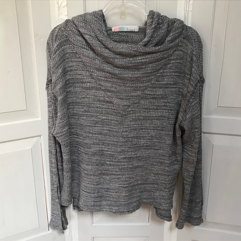 Free People Gray cropped Waffle Knit Oversized Hoodie